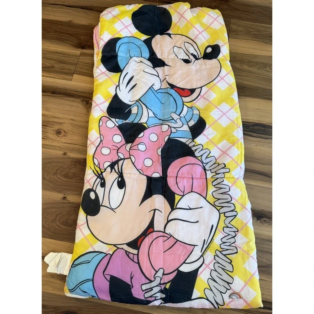 Vintage Mickey Minnie‎ Sleeping Bag Kids Disney Rainbow 30x57 Camping Nap Mat